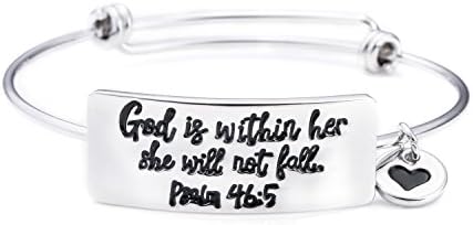 Bible Verse Bracelets Jewelry Gift for Women Inspirational Expandable Christian Bangle Rhodium Plated