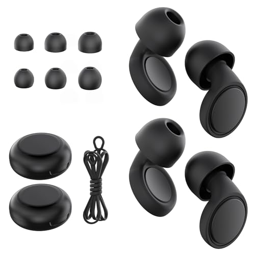 Jayine 2 Pairs Ear Plugs for Sleeping, Soft Full Silicone Ear Plugs for Noise Reduction 25dB, Reusable Hearing Protection Earplugs for Concert, Focus, Noise Sensitivity, 8 Ear Tips in S/M/L - Black