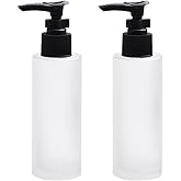2Pcs 100ML3.4OZ Frosted Glass Pump Bottles Empty Refillable Lotion Dispenser with Black Pump Head Cosmetic Cream Lotion Container for Essential Oil Shampoo
