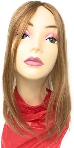 18 inch Long Straight Women’s Monofilament Clip-In Natural Human Hair Topper – Real Human Hairpiece Closure / Cover For Hair Loss Color (#24/14/12 Medium Blonde W/ Highlights)