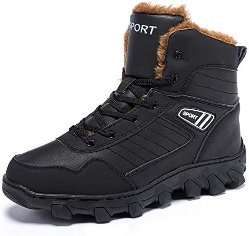 IKENIP Mens Snow Boots Anti-Slip Outdoor Fur Lined Warm Waterproof Winter Shoes