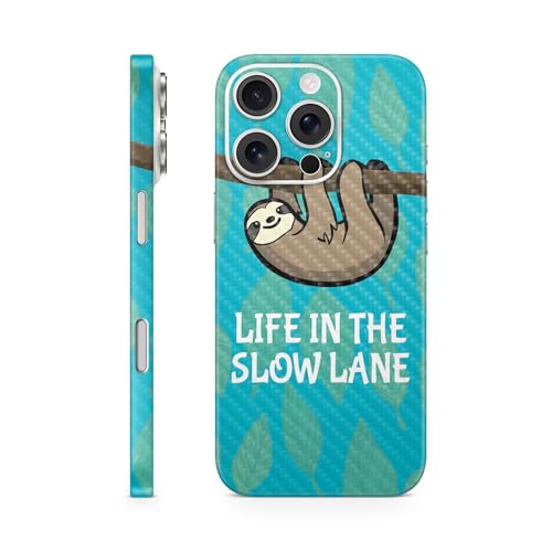 Carbon Fiber Phone Skin Compatible with Apple iPhone 16 Pro - Slow Sloth - Prem…