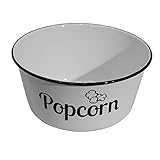White Ename Large Popcorn Bowl with Black Lettering, Serving Bowl