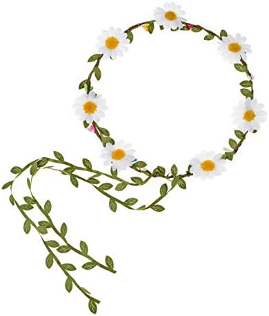 RoyaLily Boho Daisy Flower Hair Wreath Headband Crown Sunflower Garland for Festival Wedding (#White crown)