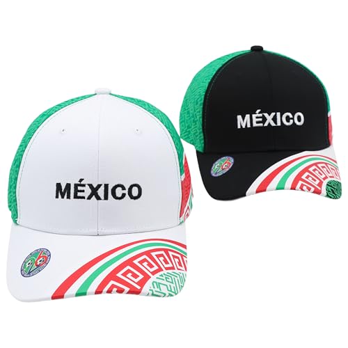 Genérico Set 2 Gorras México 2026 Diseño Original con Patrón Azteca y Bordado para Aficionados al Fútbol, Cachucha Unisex Tricolor, Gorra de Béisbol para Hombre y Mujer Tipo Aport