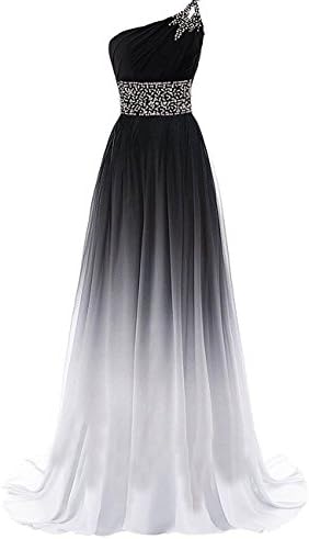 BEALEGAN Lady Women's One Shoulder Gradient Prom Evening Dresses Ombre Party Gown Black White 4