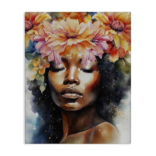 Sleepy Flower Female Portrait, 16 x 20 Inch Canvas Wall Art