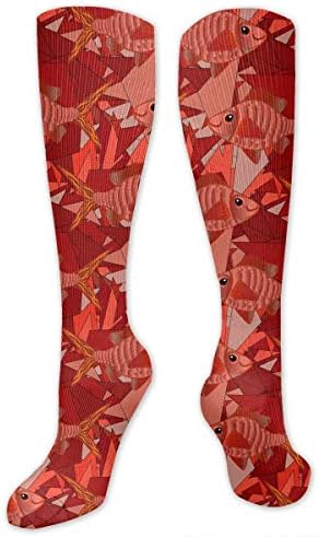 Q78WZI50 Fish in Red Pattern Men & Women Knee High Sport Compression Long Sock for Softball Walking