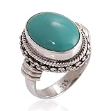 925 Sterling Silver Blue Turquoise Gemstone Oval Rope Braided Edge Vintage Band Ring Size 6, 7, 8