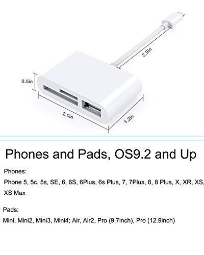 SD Card Reader, TF & SD Memory Card Reader for Phone/Pad, Trail Game Camera Viewer, USB Camera Adapter, Digital Camera Reader Adapter Compatible with Phone/Pad, No App Required, Plug and Play