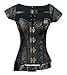 Charmian Women's Goth Steel Boned Steampunk Retro Brocade Halloween Costume Corset with Jacket and Belt Heavy-strong-steel-coffee-brown Large