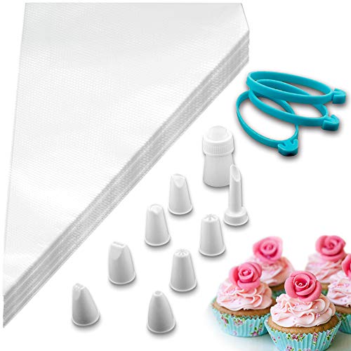 Weetiee Pastry Bag - 100 Pieces 16 Inch [Extra Thick] Disposable Piping Bags Set with 8 decorating tips, 1 coupler and 3 Bag Ties for Cake Decorating Royal Frosting - Thumbnail 3