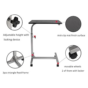 Medical Adjustable Overbed Table Tray with Wheels Multi-Purpose Laptop Computer Cart Desk by Coavas