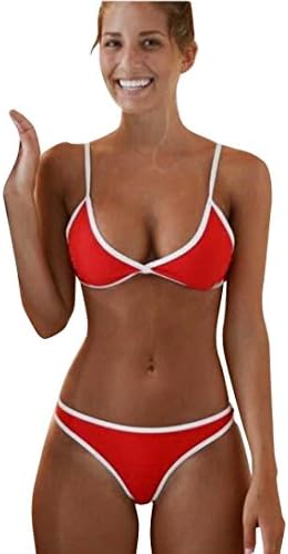 TLoowy™ Clearance! Women Sexy Triangle Brazilian Bikini Set Cheeky Bottom Thong Two Piece Swimsuit Bathing Suit (Red, M)