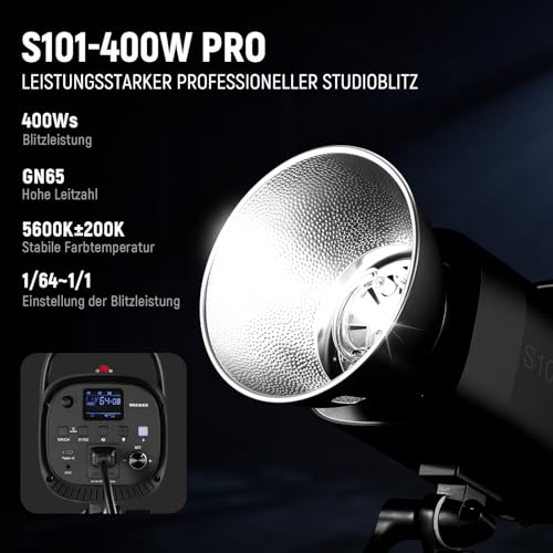 NEEWER 800Ws Studio Monolight Strobe Flash Set: Pack of 2 S101-400W PRO 5600K Flash Light Studio with 2.4G Trigger / 150W Setting Lamp / Bowens Mount / Softbox / Stand / Reflector / Bag, Compatible with QPRO