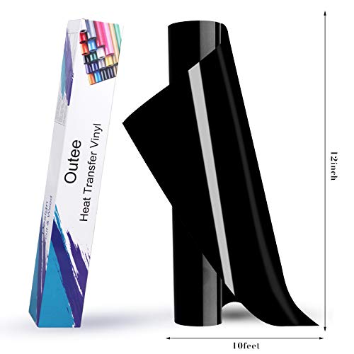 Outee Heat Transfer Vinyl Black HTV Vinyl 12" x 8ft Permanent Vinyl for