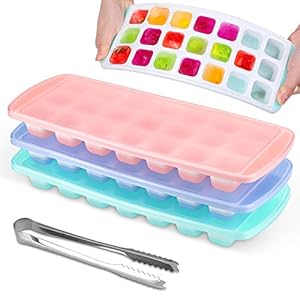 MOSOTECH IJsblokjesvorm, 21-vaks siliconen ijsblokjeshouder met deksel en ijsclip, 3 stuks stapelbare ijsblokjesvormen…