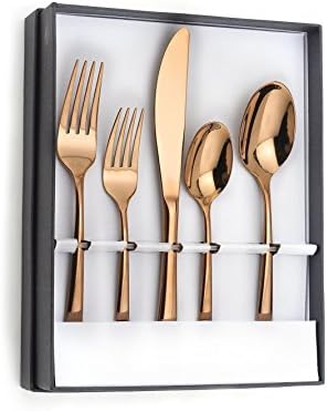 Flatware Set 20-Piece Service for 4, Titanium Coated Cutlery, Stainless Steel Dinnerware sets with Case (Copper)