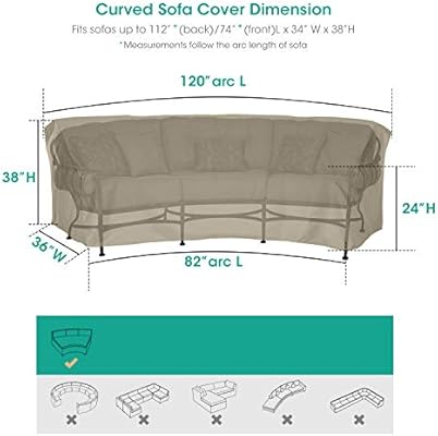 120 L 82 L X 36 W X 38 H Sunpatio Outdoor Crescent Curved Sectional Sofa Cover