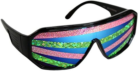 Rasslor Black Frame Pink and Green Stripe Shield Sunglasses