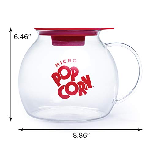 Original Microwave Micro-Pop Popcorn Popper, Borosilicate Glass, 3-in-1 Silicone Lid, Dishwasher Safe, BPA Free, 3 Quart