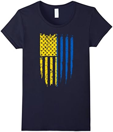 Women's Ukrainian American Ukraine &amp; America Flag T-Shirt Medium Navy