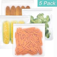 Reusable Sandwich Storage Bags, APORO Leakproof Ziplock Gallon Freezer Bags, Double Zipper Reusable Snack Bags, 5 Pack