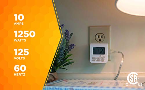 Southwire Woods 7-Day Indoor Digital Timer - Dual Outlets - Energy-Saving Digital Timer - LED Compatible - Easy-to-Use Electrical Devices Timer - White