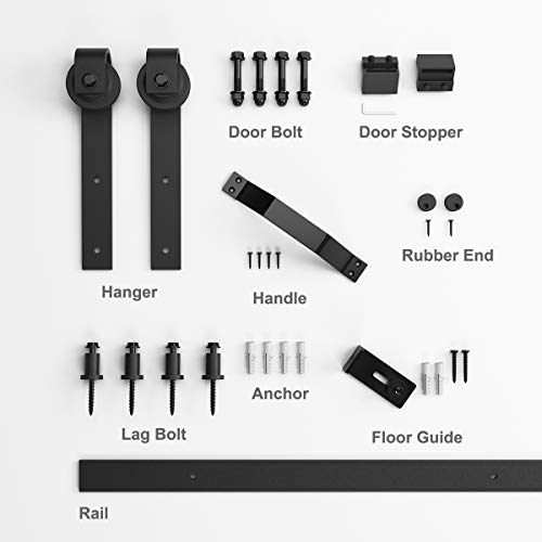 Genius Iron Gray 30inx84in Barn Door with 5FT Sliding Door Hardware Kit & Flush and Pull Set & Floor Guide, Pre-Drilled Ready to Assemble Environmental Solid Fir Wood Single Door Panel, K-Frame - Thumbnail 4