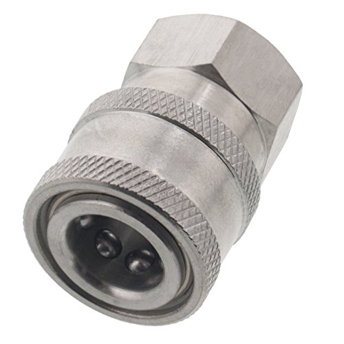 Erie Tools Pressure Washer 1/4in. Female NPT to Quick Connect Socket Stainless Steel Coupler High Temp 5000 PSI 10.5 GPM