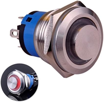 Taien Latching Push Button Switch 19mm 3/4" 1NO 1NC Silver Stainless Steel Shell with Red LED Light (Red)