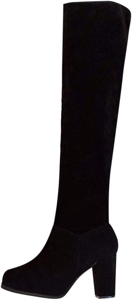 SoonerQuicker Ladies Over The Knee Boots Women Knee High Heels Suede Sexy Thigh High Boots Block Heel Winter Fashion