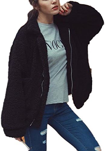 JEERISE Women's Casual Warm Fluffy Shaggy Faux Fur Zip up Shearling Jacket Casual Oversized Outwear Coat