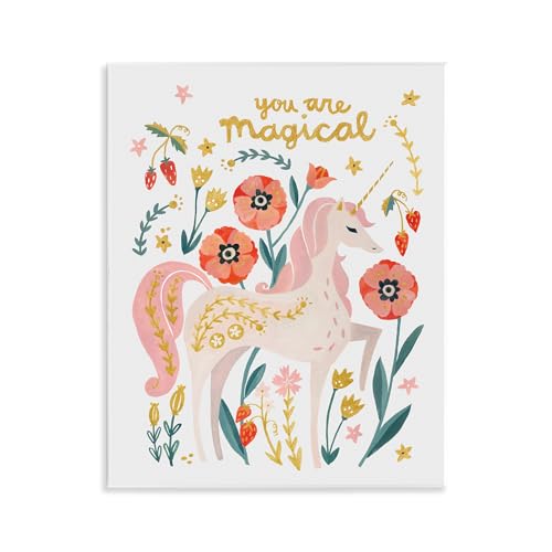 Stupell Industries Magical Pink Unicorn & Florals Wall Plaque Art Design by Ire…
