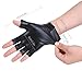 JISEN Women Wet Look Lace Heart Insert Fingerless Lame Gloves 5.5 Inch Black S