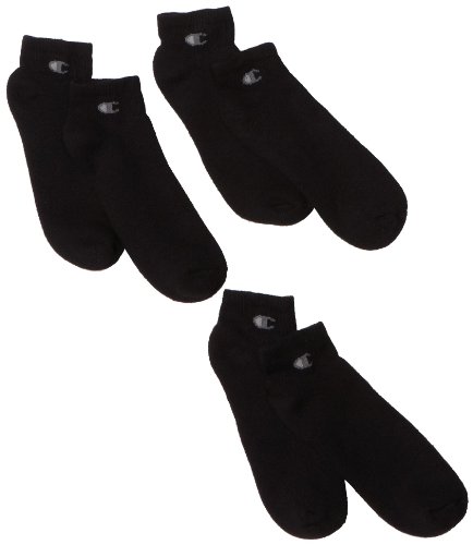 Champion Men's 3 Pack Quarter Sock, Black, 6-12
