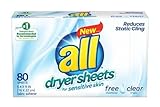 All Dryer Sheets for Sensitive Skin - Free Clear, 80 Sheets