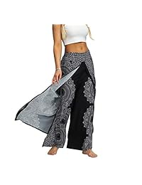 Pantalones de playa para dama, estilo bohemio hippie, estilo bohemio con abertura en la pierna, talla grande 10-18
