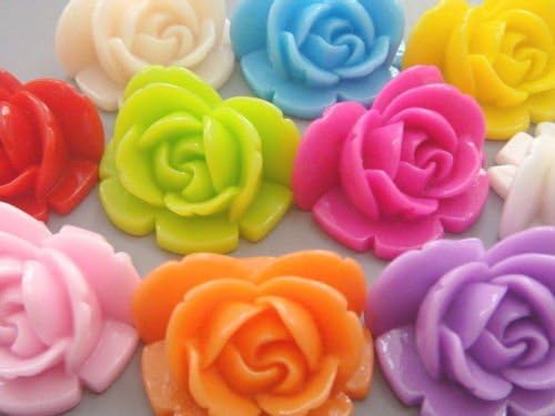 20pcs Rose Resin Flatback Flowers Embellishments Crafts Scrapbooking, Rings, Pendants Mix Color 25mm