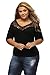 Beauty Decor Women's 3/4 Sleeve Off Shoulder V Neck Tops Lace Neckline Spliced Blouse Shirts Plus Size, XXL Black