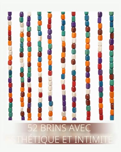 Ezcasch Bamboo Bead Door Curtain 90 x 200 cm 52 Strands Colorful Wooden Bead Curtain as Boho Style Decoration and Mosquito Net Handmade Beaded Curtain for Windows Doors