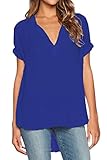 Dearlovers Women Deep V Neck Chiffon Casual Blouse Tops Shirt XX-Large Blue