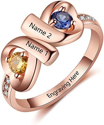 Infinity Personalized Promise Rings for Women Engraved Names Mothers Rings with 2 Simulated Birthstones
