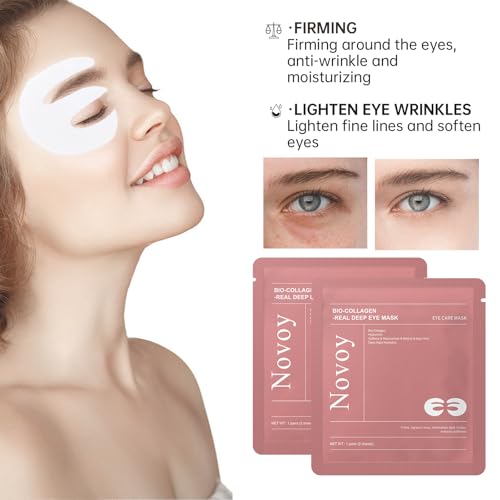 Novoy 15 Pairs Bio-Collagen Real Deep Eye Patches - 6-in-1 Retinol Overnight Eye Patches for Dark Circles, Puffiness & Wrinkles | 2% Caffeine+Hyaluronic+Niacinamide, Korean Popular Eye Mask - ROSE