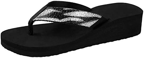 Foxy Grey Kristal Womens Rhinestone Flip Flops | Summer Shoes | Beach | Glitter Sandals for Women | Wedge Sandals | CF-19 Medium