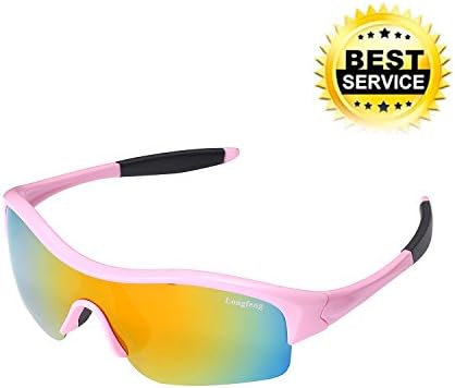 Polarized Sports Sunglasses for Kids Boys Children VANTEN Half Frame Cycling Sun Glasses for Kids Age 3-12（Pink）
