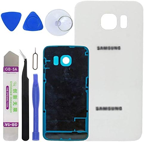 LUVSS Rear Glass Replacement for [Samsung Galaxy S6 Edge] G925 (All Carriers) Genuine Back Glass Panel Cover Case Housing with Opening Tools Kit (White)