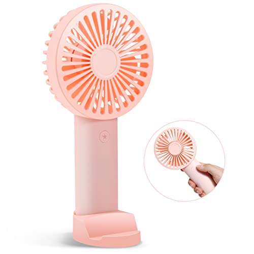 Drosica Hand Held Fan, 3000 mAh Mini Fan with Base 3 Speed Adjustable, USB Rechargeable Handheld Fan, Mini Eyelash Fan for Girls Women Kids Outdoor Travelling Indoor Office Home (Pink)
