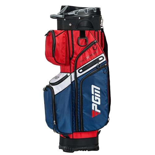 PGM Black Golf Cart Bag, 14 Way Silent Top Divider Premium Golf Bag with Ergonomic Handles & Rain Cover