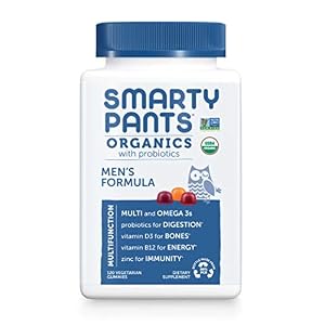 SmartyPants Organic Mens Multivitamins, Daily Gummy Vitamins: Probiotics, Vitamins C, D3, B12, Zinc & Omega 3 for Immune…